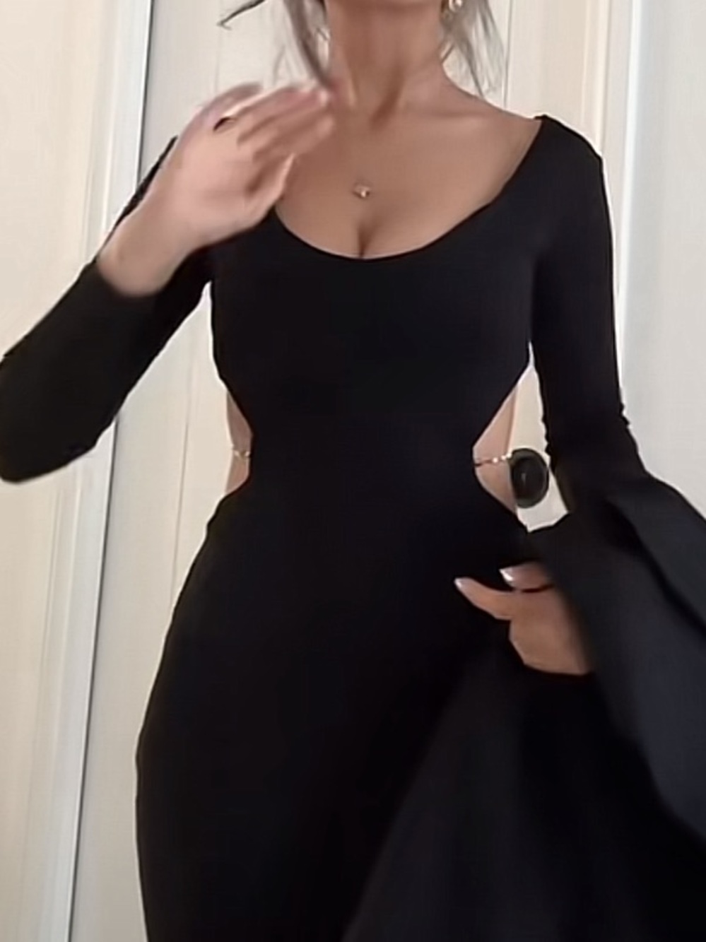 Black Long-Sleeve Maxi Dress with Open Side Cutouts